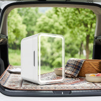 Small 8L Mini Fridge Dual Power Personal Fridge with A and C and DC Adapter 12V Mini Refrigerator with Glass Shelf Thermoelectric for Commuters, Car