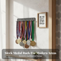 Holds 60+ Medals Medal Hanger Matte Black Finish Wall Mount Medal Holder Motivational Quotes for Athletes, Runners, Gym, Living Room, Office