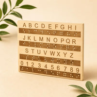 Raised Dots Braille Alphabet Board Engraved Letters Wooden Braille Board