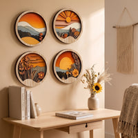 4 Pieces Forest Landscape Wall Decor Mountain Plaque with Landscape Design Wall Plaque Layered Wood Panel Bohemian