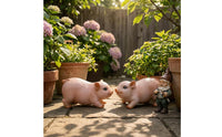 Resin Pig Figurine Realistic Pig Ornament Rounded Body Animal Sculpture Curled Tail for Garden, Courtyard, Window, Park