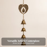 Angel Wing Wind Chime Bronze-Toned Leaf Center Chime Metal Angel Ornament Decorative for Garden