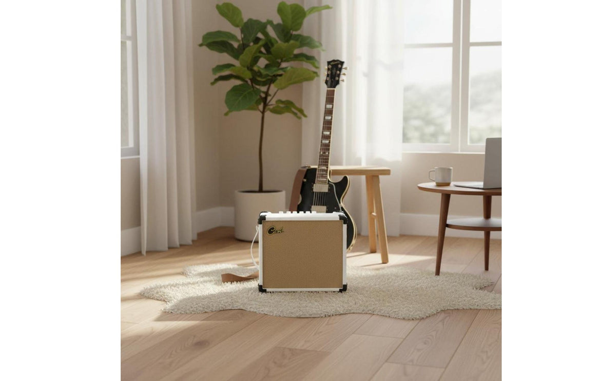 White-Hued Electric Guitar Amplifier Compact Portable Practice Amp Builtincluded Effects Distortion Guitar Amp for Home