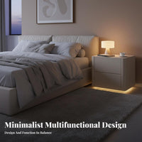 Minimalist Design Curved 2-Drawer Cabinet Modern Aesthetic Bedside Table even Finish Nightstand Rounded Corners for Homeowners, Apartment Dwellers, Adults, Bedroom, Next to Bed, Office, Hallway
