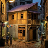 Railway Building Kit Two-Story Scale Model Building Diorama House Wood-Grain Diorama Kit Corrugated for Modelers, Dioramas