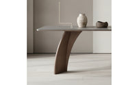 Walnut-Toned Stone Top Table with Wood Base Minimalist Stone Dining Table Long-Lasting Furniture Rectangular for Kitchen