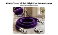Violet Velvet Rope Silver Metal Hooks Velvet Stanchion Rope Soft Barrier Cord Thick