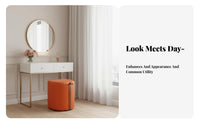 Upholstered Pouf with Handle Space-Saving Vanity Seat Minimalist Profile Household Furniture for Women, Adults, Dressing Area, Dorm Room, Entryway