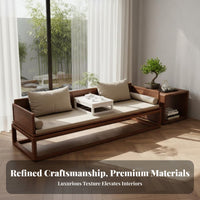 Chinese Design Arhat Bed Four-Season Use Walnut Storage Sofa Removable and Washable Covers Wooden Storage Daybed for Homeowners, Bedroom