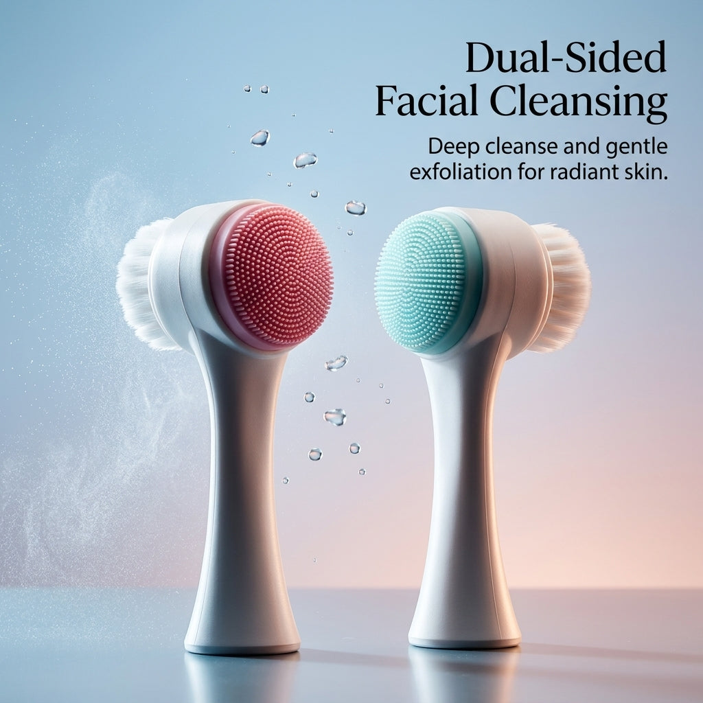 Double Sided Facial Cleansing Brush, Manual Face Cleaning for Women, Exfoliating for Makeup Removal, Non Electric Exfoliation, 1