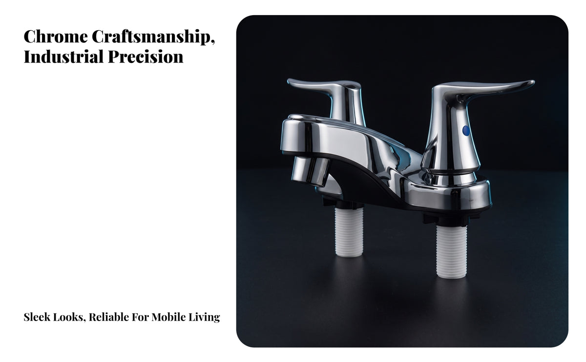 Lavatory Faucet with Two Handles | Polished Chrome Finish, Threaded Connection Posts, Basin Faucet, for travel trailer
