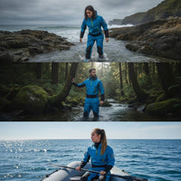 Drysuit Waterproof One-Piece Drysuit Front-Entry Dry Suit with Hood for Paddlers, Riders, Water Sports, Cold Weather