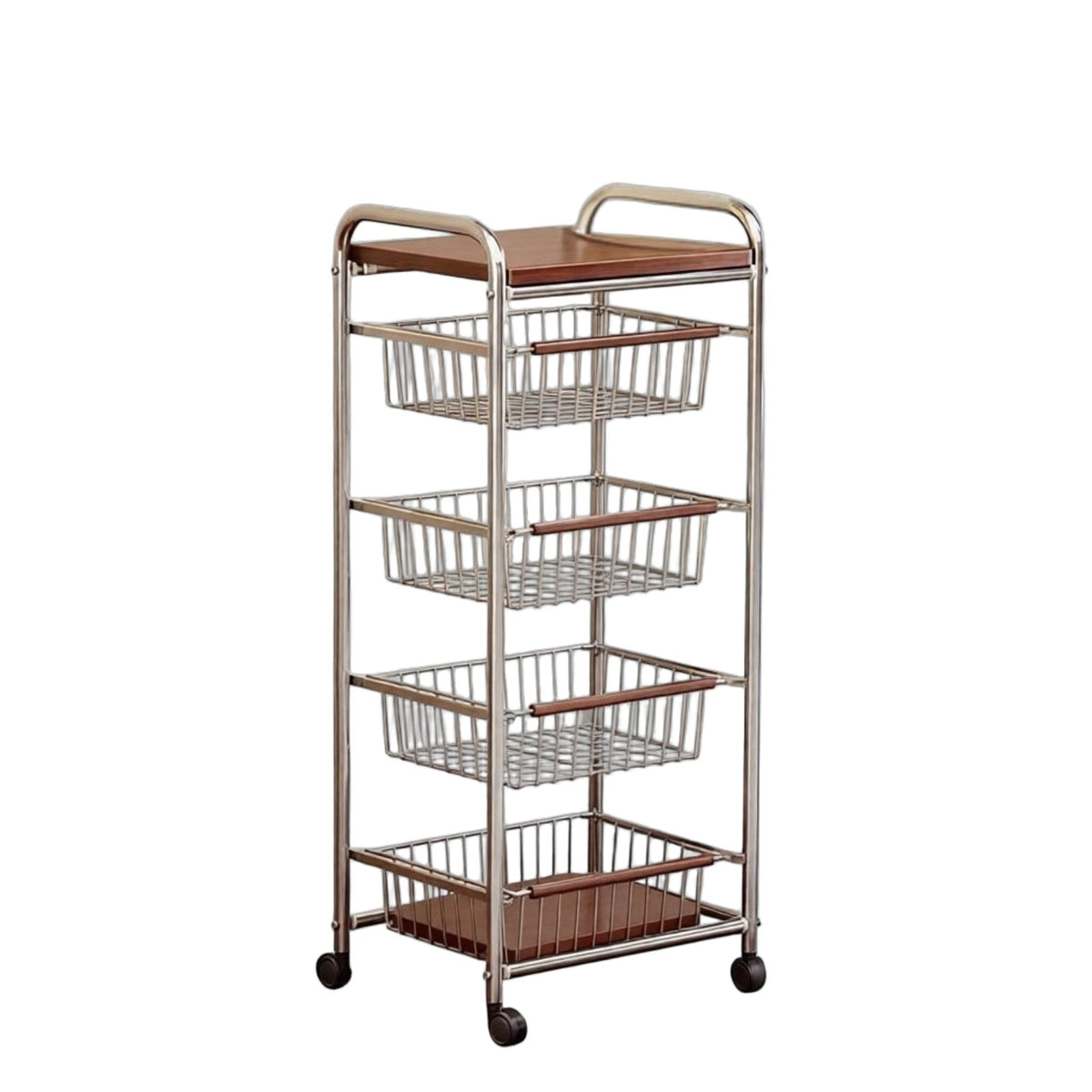 Multi-Tier Rolling Cart Space Saving Metal Wire Basket Cart Vintage Style Kitchen Organizer for Washroom