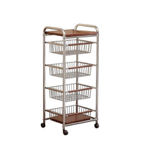 Multi-Tier Rolling Cart Space Saving Metal Wire Basket Cart Vintage Style Kitchen Organizer for Washroom