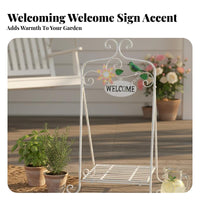 Welcome Sign Flower Stand Foldable Design Plant Holder Freestanding Display Rack for Gardening Enthusiasts, Gardeners, Front Porch, Patio, Living Room