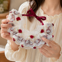 Red Floral Lace Pet Neck Accessory, Handmade Embroidery Pet Supplies, Princess Design Flower Decoration for Special Occasions