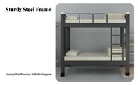 Steel Bunk Bed Raised Guardrail Dormitory Bunk Bed Built-in Ladder Bedroom Furniture for Students, Workers, Dorm Room, Hostel, Apartment
