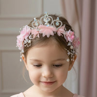 Floral Headband with Ribbons Princess-Style Flower Crown Headband with Flowers Sparkling Hair Accessory Dreamy for Children