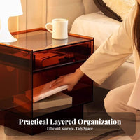 Wabi-Sabi Aesthetic Clear Side Cabinet Light Luxury Bedside Table Transparent Design Nightstand Minimalist design for Homeowners, Interior Designers, Adults, Bedroom, Guest Room, Small Spaces, Office