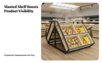 Adjustable Tilt Multi-Tier Fruit and Vegetable Rack Sturdy Metal Frame Multi-Tier Fruit Display Rack Versatile Use Slanted Vegetable Stand Solid Wood Baskets for Grocers, Farmers' Market Vendors, Shop Owners, Cafe