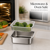 304 Stainless Steel Food Storage Container with Drainer Basket, Refrigerator Organizer for Fruits and Vegetables