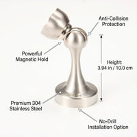 304 Stainless Steel Door Stopper No Drill Wall Mounted Door Stop, Heavy Duty Door Holder for Bedroom , Strong Door Catch for Homeowner