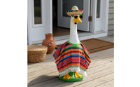 3 Pieces Festive Look Mexican Goose Costume Set Woven Straw Hat Goose Poncho and Sombrero Set Colorful Stripes Garden Decoration Fringed Tassel Trim for Fiesta, Porch, Yard