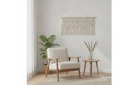 Cotton Woven Curtain with Rod Leaf Pattern Macrame Curtain Fringe Macrame Panel Decorative for Doorway