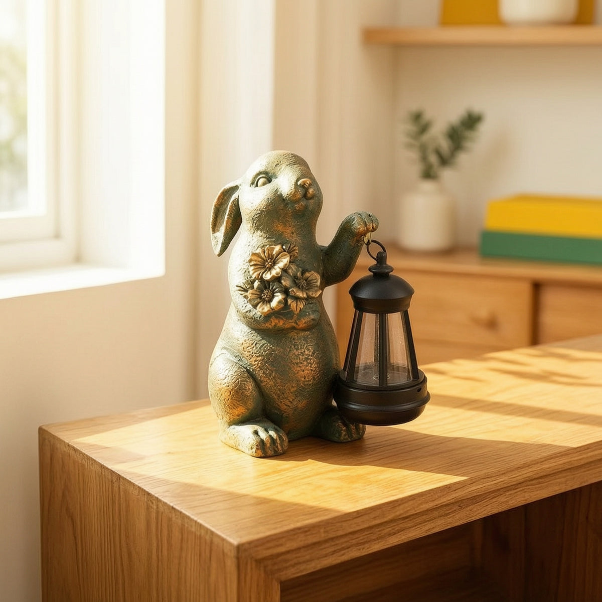 Hare Statue with Lantern Whimsical Bunny Statue with Lantern Weatherproof Bunny Garden Ornament for Gardeners, Courtyard, Patio, Flower Bed