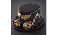 Hat with Goggles and Gears Black Hat with Adjustable Strap Goggles Pointed Headwear for Adults, Halloween