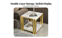 Light Luxury Design 2-Tier Square Side Table Double-Layer Storage 2-Tier Side Table Easy Assembly Gold Frame Nightstand Scratch-Resistant for Interior Designers, Apartment Dwellers, Gift Givers, Living Room, Bedroom, Office, Reception Area