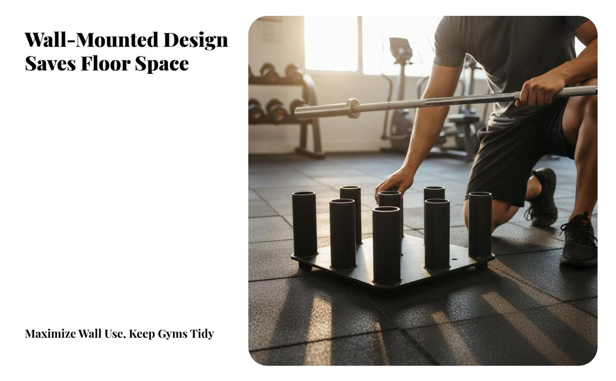 Wall Mounted Barbell Rack Space Saving Barbell Wall Rack Commercial Grade Gym Organizer