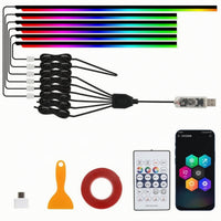 6 Pieces Acrylic Interior Car LED Lights App Controlled Car Ambient Lighting Kit Acrylic Light Strips Multicolor for Drivers