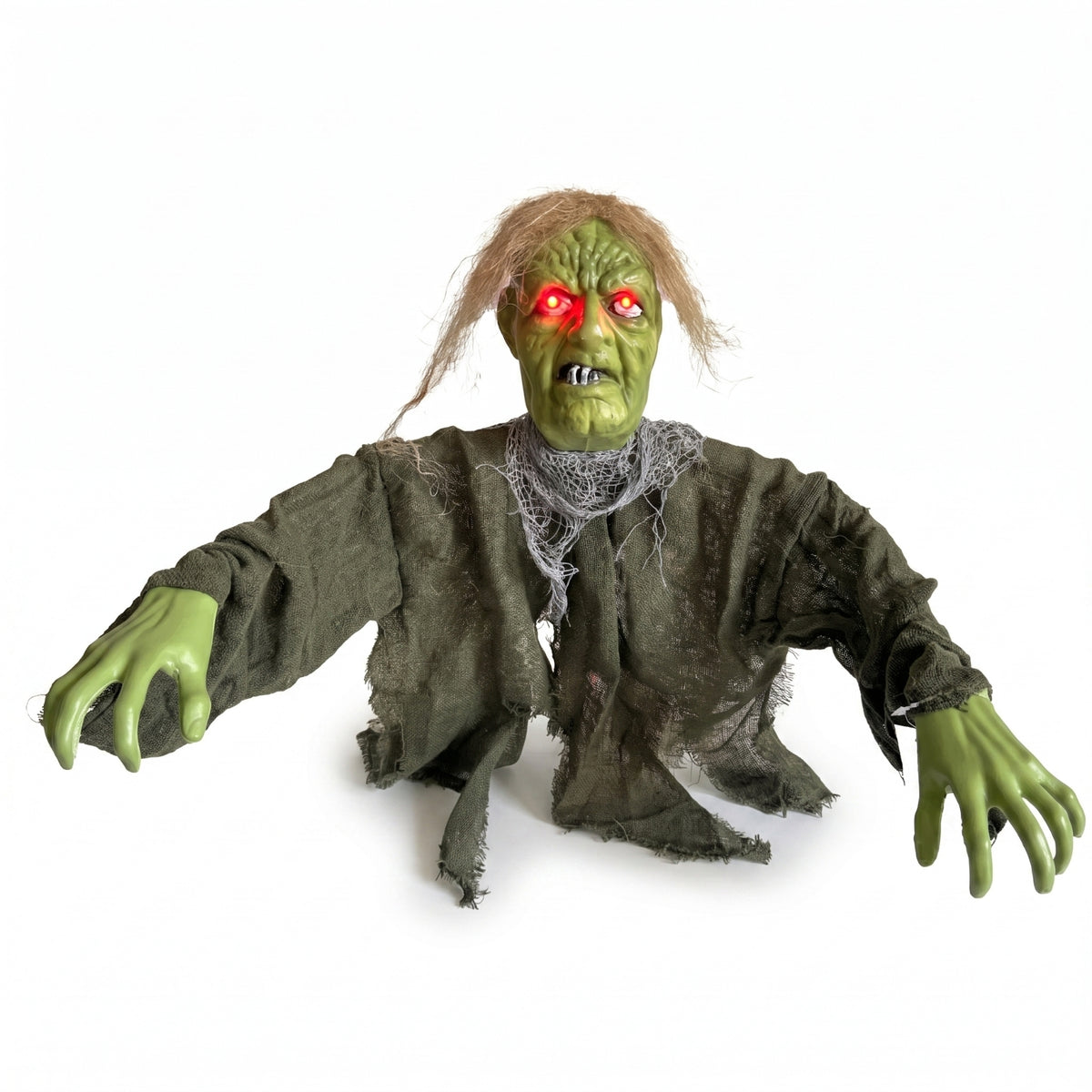 Halloween Zombie Stake Red Glowing Eyes Green-Faced Zombie Figure Holiday Decor Hair