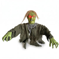 Halloween Zombie Stake Red Glowing Eyes Green-Faced Zombie Figure Holiday Decor Hair
