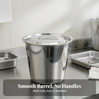 Stainless Steel Bucket with Lid Extra Thick Large Capacity Soup Barrel Handleless Utility Pail for Caterers, Home Cooks, Catering