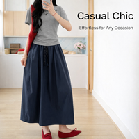 Skirt for Women High Waisted Flared Midi with Tie Detail, Polyester Blend Summer for Petite Ladies and Teens, Flattering Fit