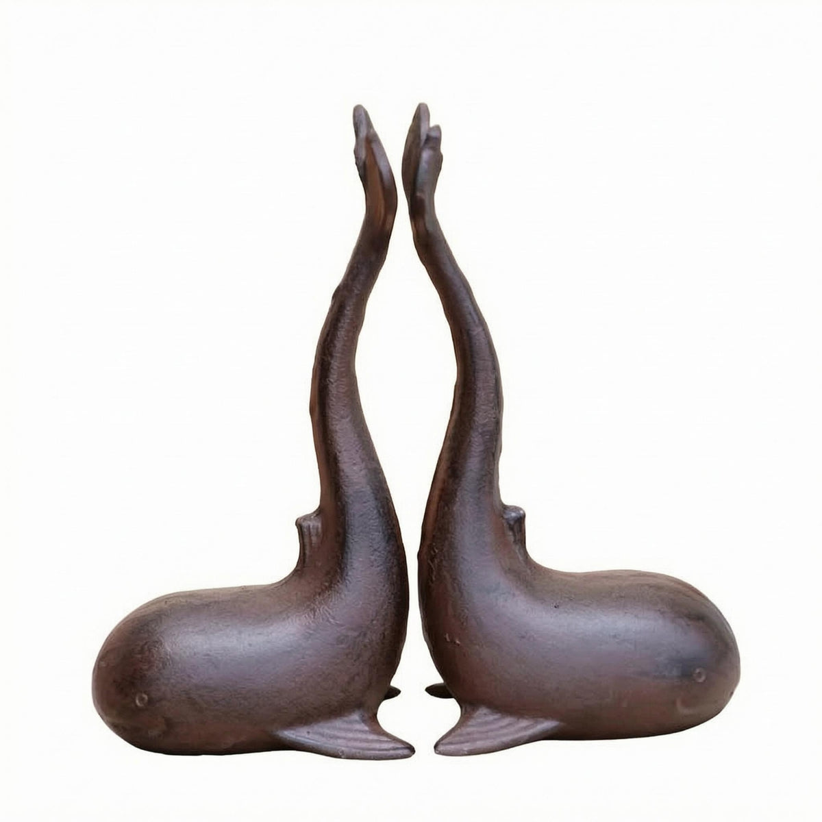 Distressed Finish Sea Mammal-Shaped Bookends Antique Style Sea Mammal Bookends Dark Brown Book Support Matching Pair