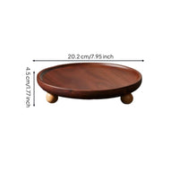 Round Acacia Tray Polished Wooden Serving Tray Raised Feet for Entryway