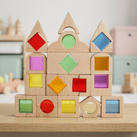 Sensory Building Blocks with Wooden Frame Colored Wooden Blocks with Acrylic Inserts Open-Ended Toy for Toddlers, Preschoolers