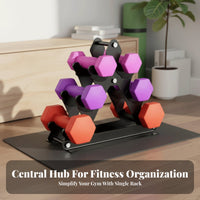Space Saving Design Compact Dumbbell Holder Easy Assembly Steel Dumbbell Storage Stand Heavy Duty Tiered Weight Storage Stand Anti-Rust Finish for Women, Home Gym, Small Areas