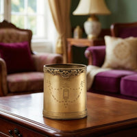 Gold-Finish Cylindrical Storage Container Embossed Holder Decorative Container Ornate for Vanity