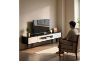 TV Cabinet Solid Wood Media Console Low-Profile TV Cabinet with Glass Doors for Living Room, Small Apartment