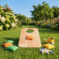 Natural Wood Sandbag Tossing Board Polished Finish Wooden Throwing Board Rounded Corners Cloth Game Set Oval Cutout for Children