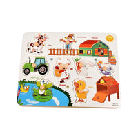 Educational Puzzle Board with Knobs Easy-Grasp Wooden Peg Puzzle Sensory Toy Full-Color for Preschoolers