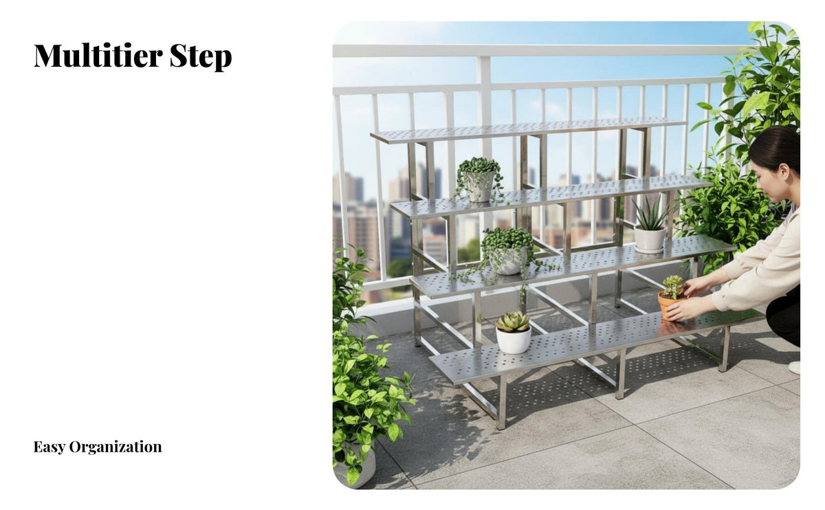 Indoor & Outdoor Use Step-Ladder blossom Pot Holder Rustresistant 3-Tier Stairdesign Stand Multi-Tiered Design Plant Shelf Weather-Resistant for Gardeners, Apartment Dwellers, homeowners, Balcony, Patio, Yard, Living Room