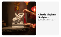 2 Pieces White Marble Elephant Statue Securing Symbol Feng Shui Elephant Pair Traditional Design House Decoration for Housewarming, Tabletop Display