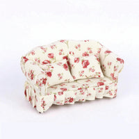 Floral Dollhouse Double Sofa Upholstered Miniature Sofa with Pillows Handmade Dollhouse Couch Set Detailed for Collectors