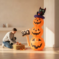 Outdoor Stacked Pumpkins with Witch Hat Spooky Stacked Pumpkin Inflatable Seasonal Jack-O'-Lantern Inflatable Bright for Shop Entrances