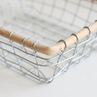 Kitchen Storage Wire Basket with Wicker Edge for Pantry Organizers and Black Metal for Fruits and Vegetables, Square Design